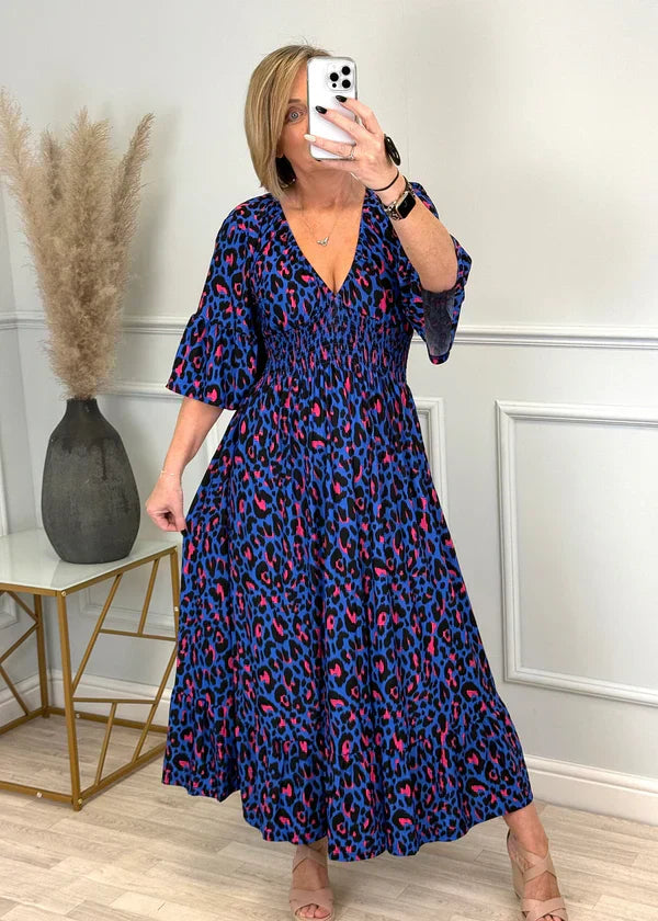 Blue Leopard Jumpsuit Dress