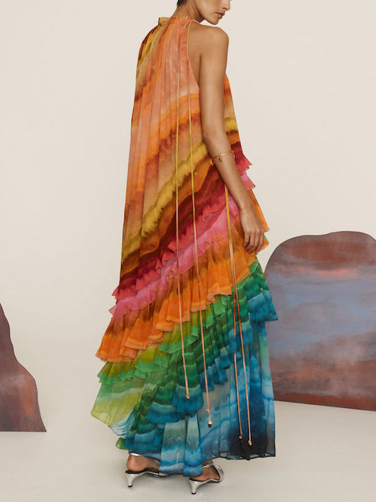 Colorful Ruffle Maxi Dress Unique Printed