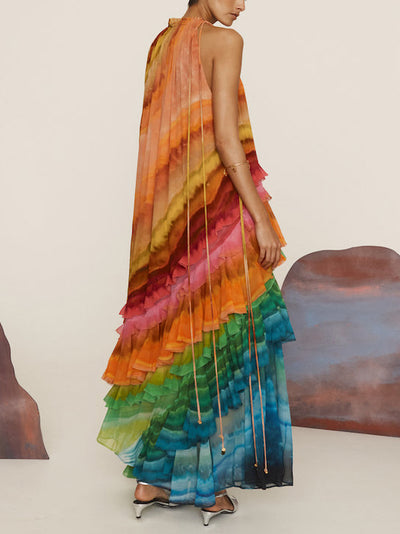 Colorful Ruffle Maxi Dress Unique Printed