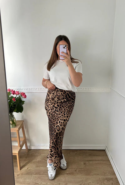 Leopard Satin Skirt
