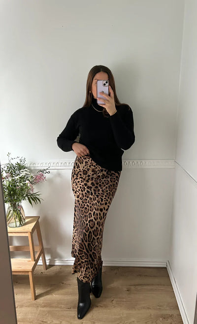 Leopard Satin Skirt