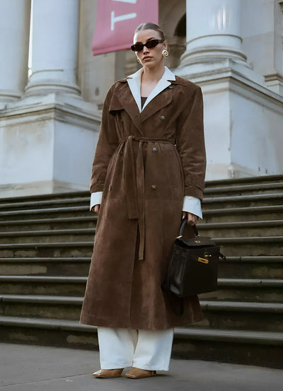 Elegant Synthetic Leather Trench Coat
